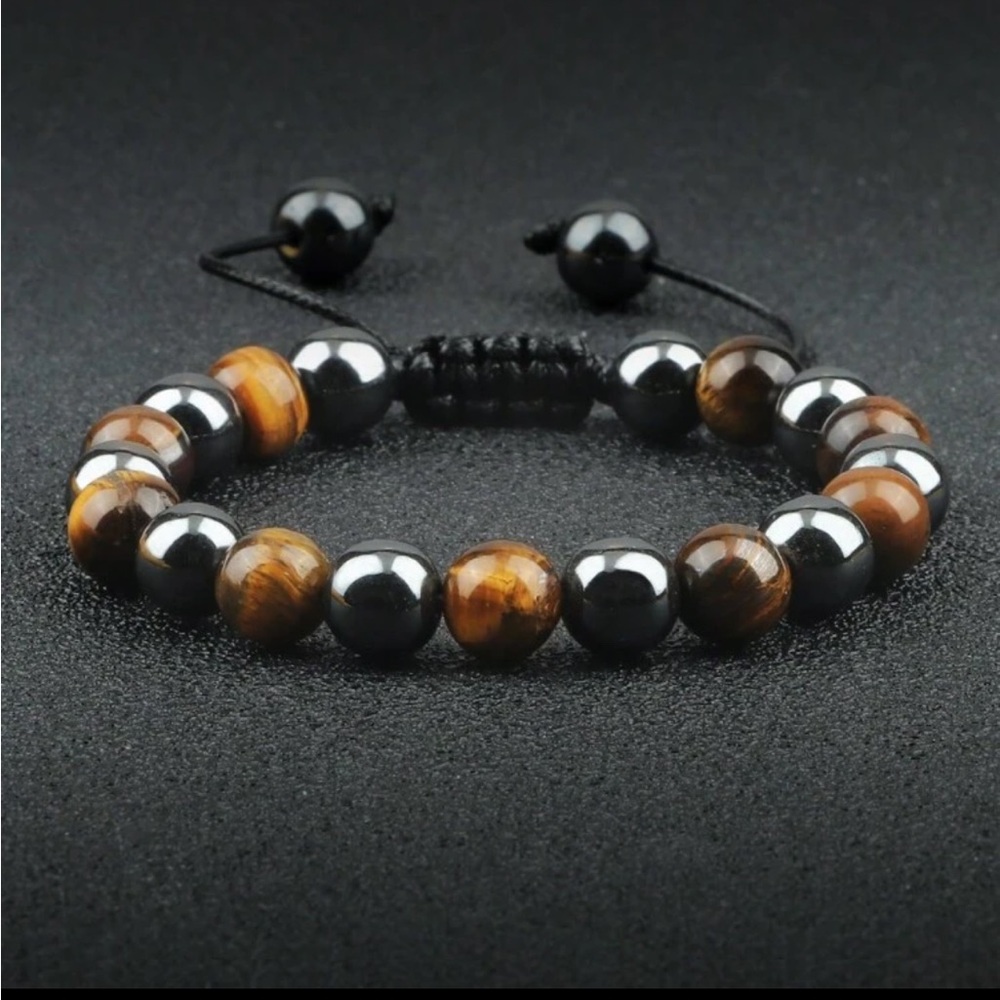 Men's Tiger Eye & Hematite Beaded Adjustable Bracelet - Brown/Black